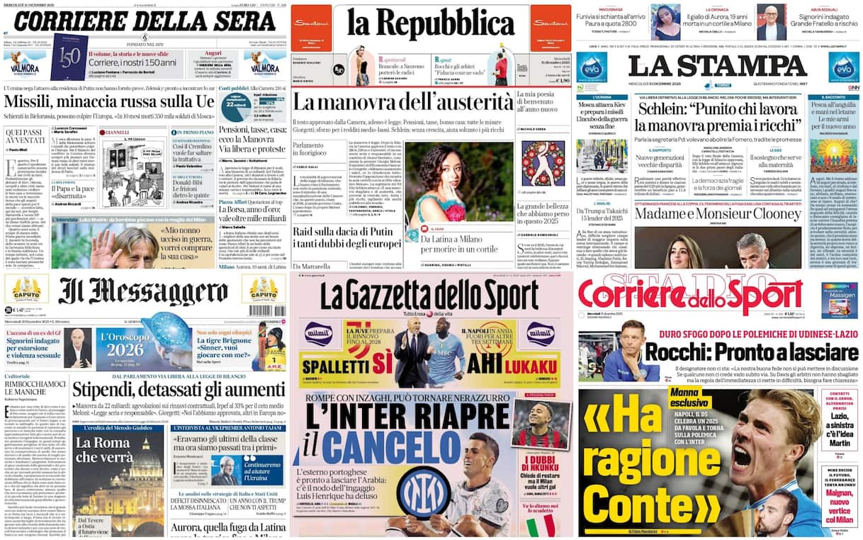 Le prime pagine dei quotidiani di oggi 31 dicembre: la rassegna stampa