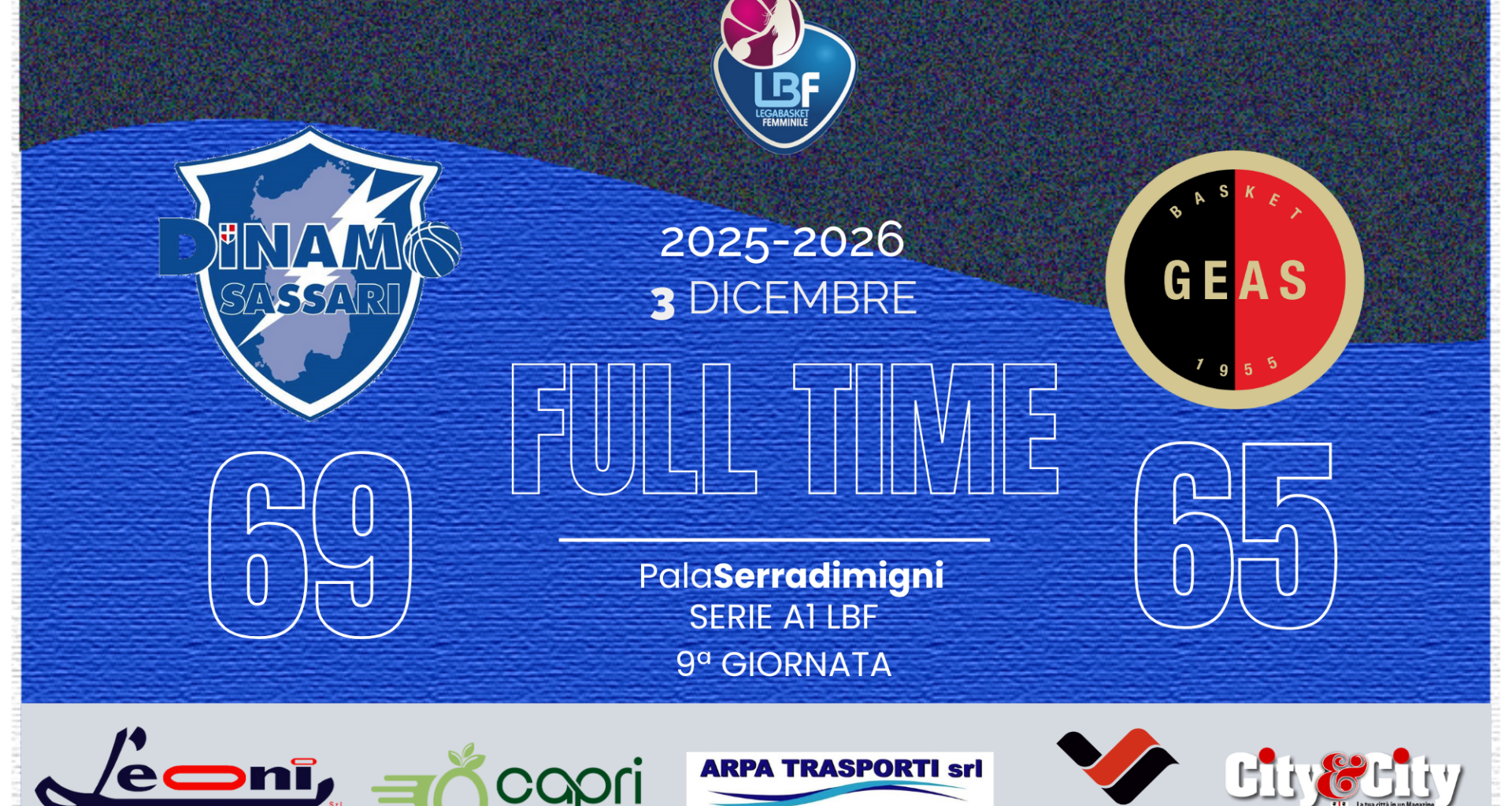 Full Time della sfida di LBF tra Dinamo Women e GEAS Basket del 3/12/25
