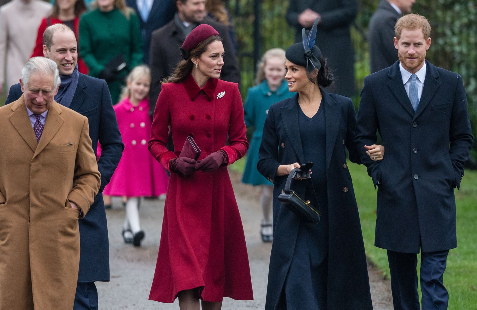 Le roi Charles III  le prince William et son pouse Catherine le prince Harry et son pouse Meghan à Sandringham le 25...
