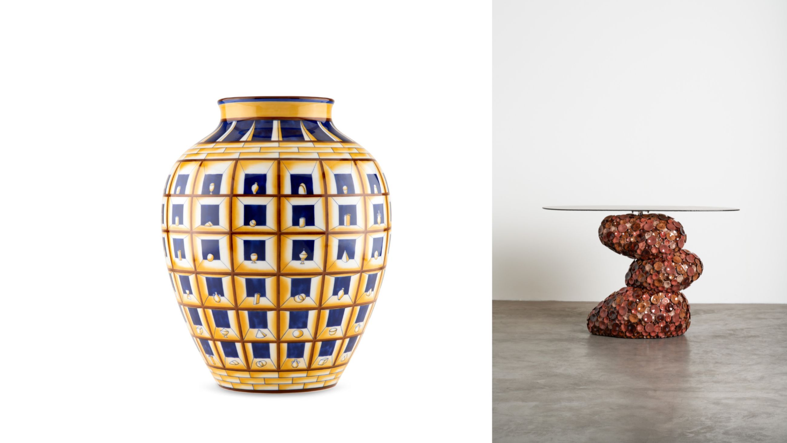 Collectible design: la Terrario consolle di Andrea Mancuso per Nilufar - Courtesy Filippo Pincolini; Non è certo quello andato all’asta: vaso Prospettica di Ginori 1735, disegnato da Gio Ponti 