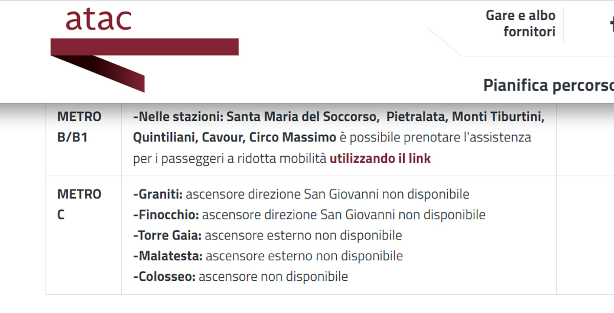 Accessibilità nelle stazioni metro del 18 dicembre 2025 - fonte Atac