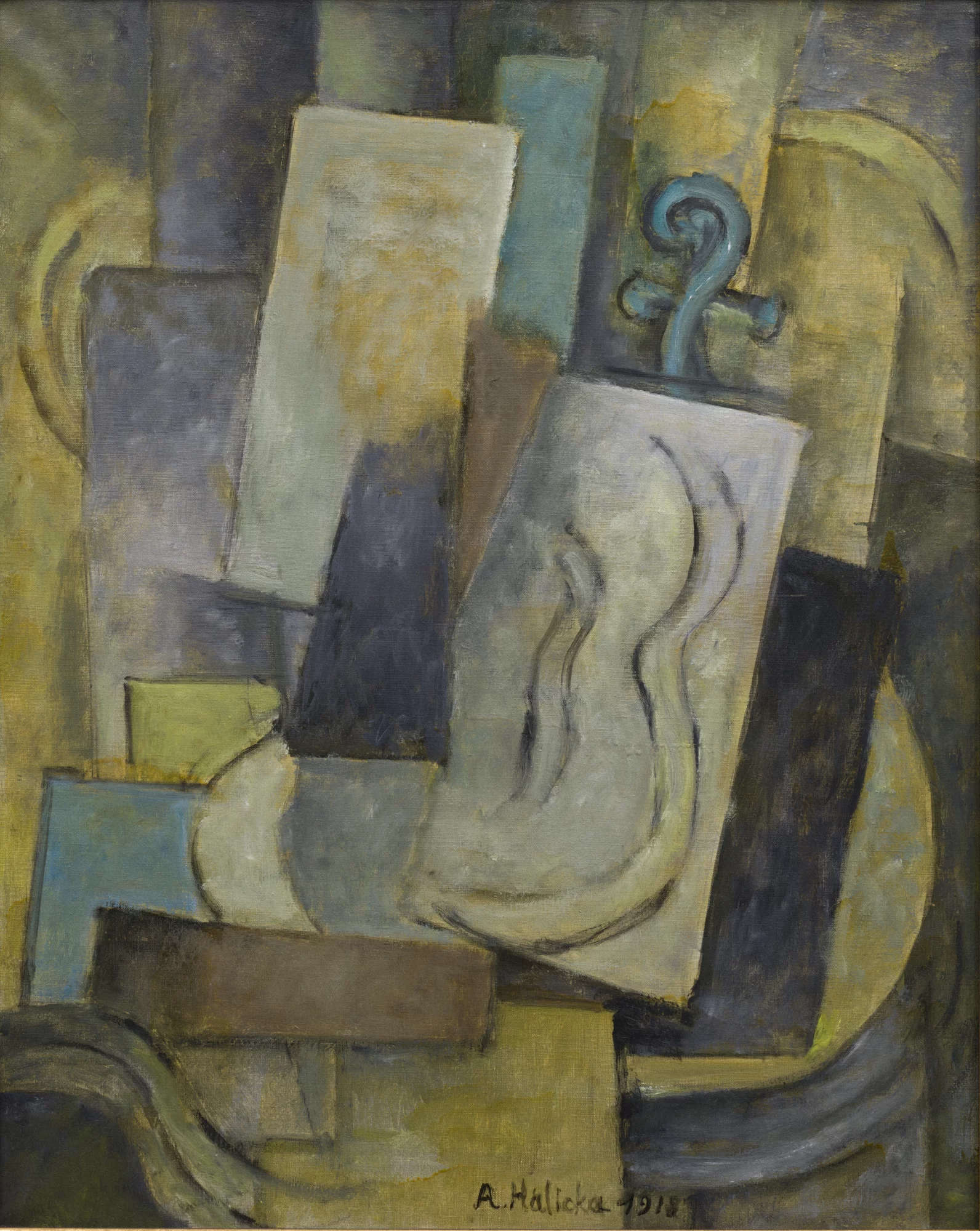 Alice Halicka, Nature morte au violon (1918; olio su tela, 92,5 x 73 cm; Bordeaux, Musée des Beaux-Arts, acquisto, 1972 municipio di Bordeaux, Musée des Beaux-Arts,). Foto © F. Deval © Adagp, Paris, 2025