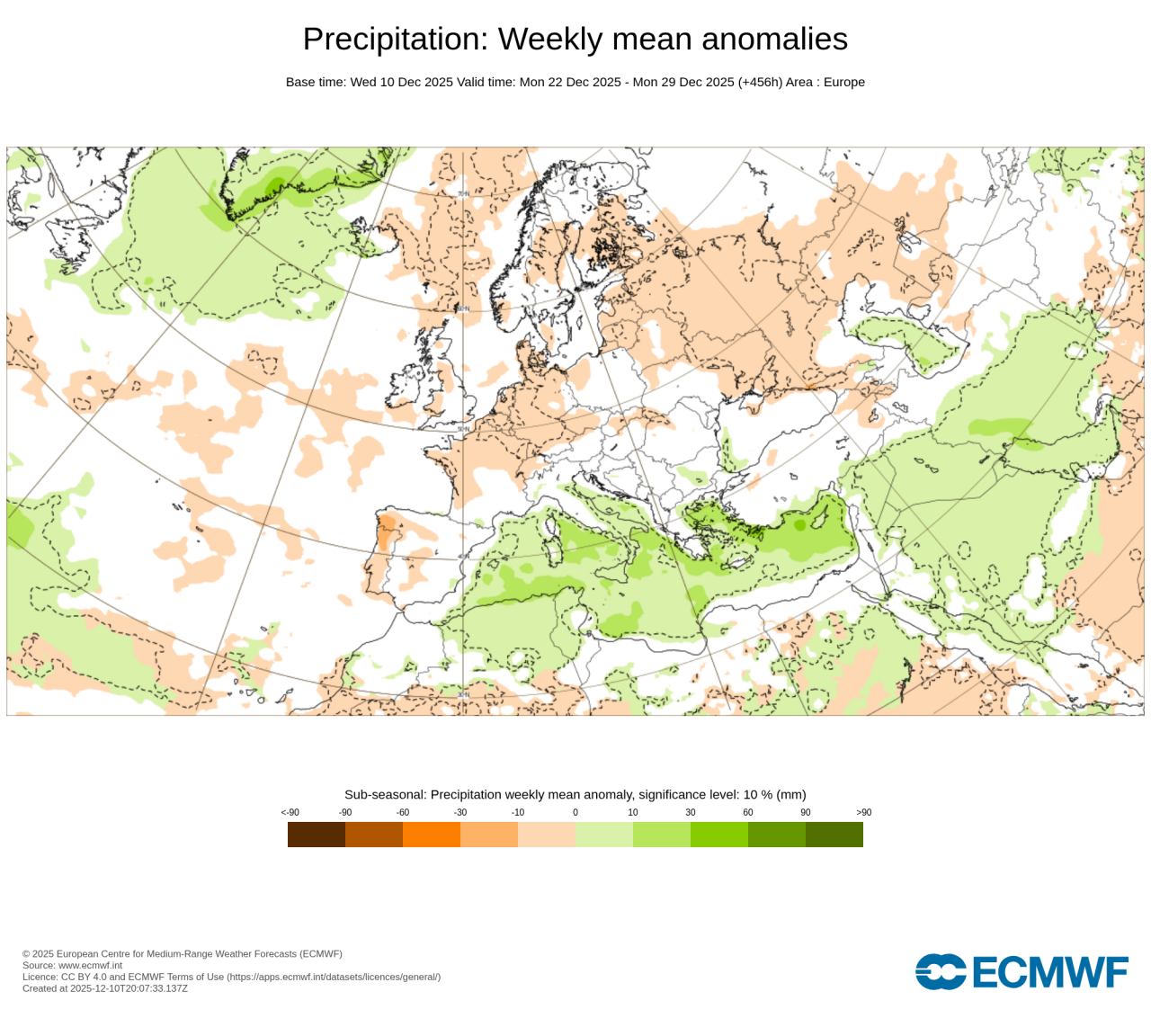 anomalie precipitazioni Ecmwf 22-29 dicembre