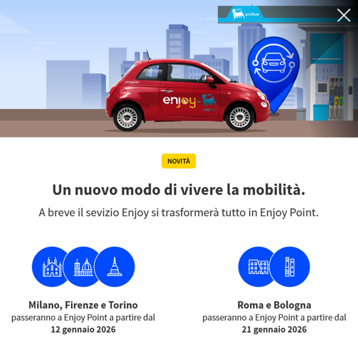 L'annuncio di Enjoy sul proprio sito ufficiale car sharing enjoy roma cosa cambia