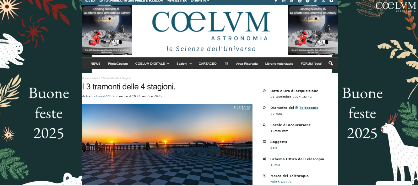 Uno scatto livornese su Coelum Astronomia: Franco Biondi protagonista su PhotoCoelum