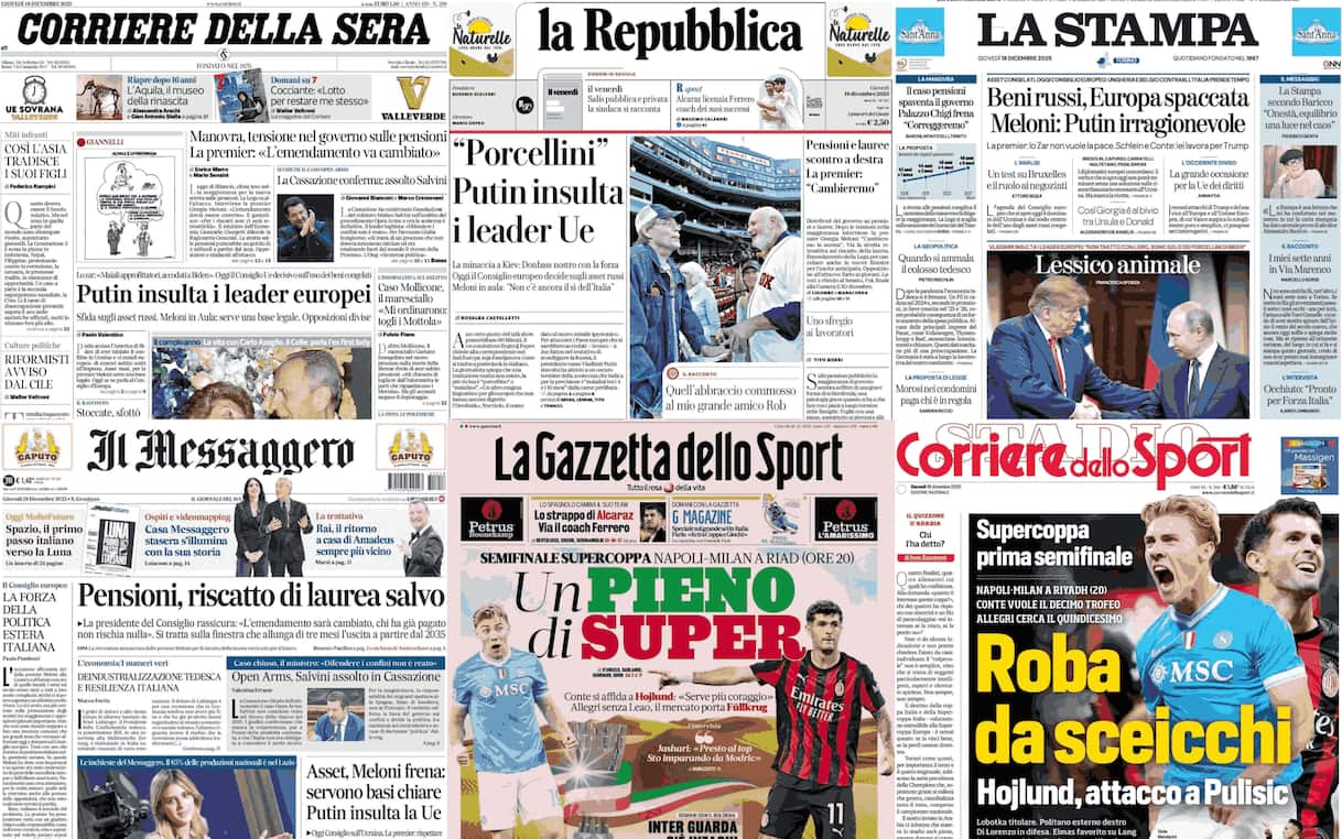 Le prime pagine dei quotidiani di oggi 18 dicembre: la rassegna stampa