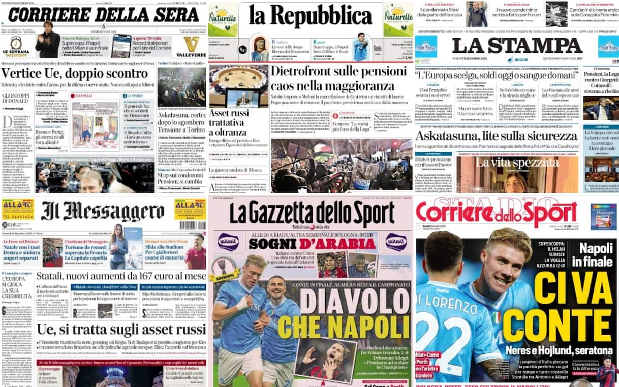 Le prime pagine dei quotidiani di oggi 19 dicembre: la rassegna stampa