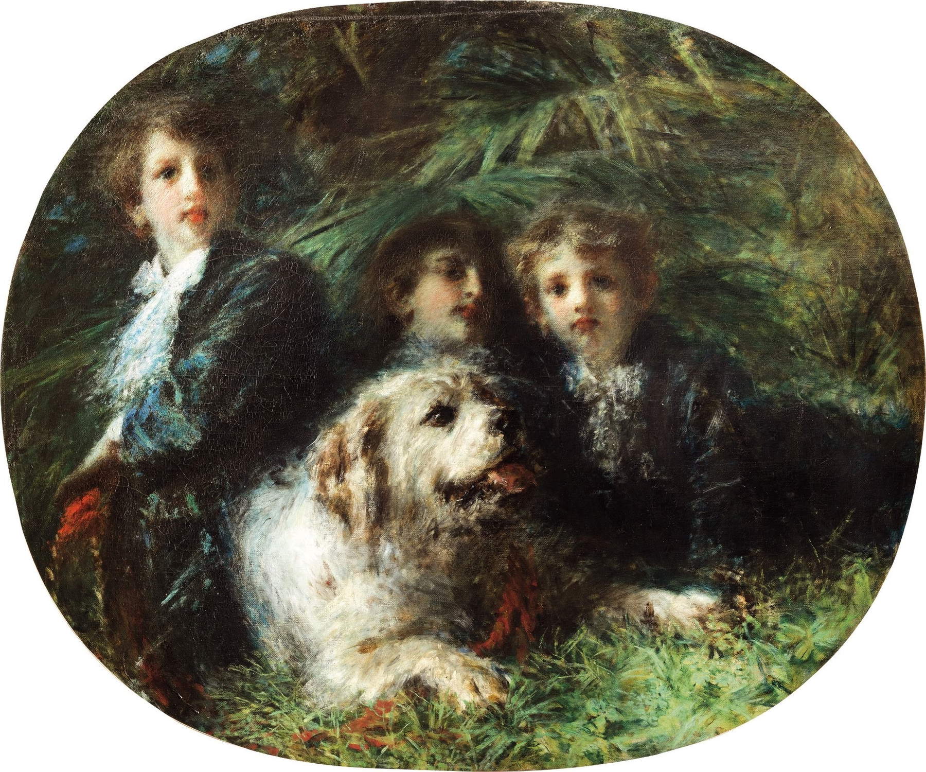 Daniele Ranzoni, I figli del principe Troubetzkoy con il cane (1874; olio su tela, 138 x 118 cm; Milano, GAM - Galleria d'Arte Moderna)