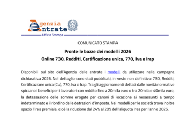 Dichiarazione dei redditi 2026: online le bozze dei modelli