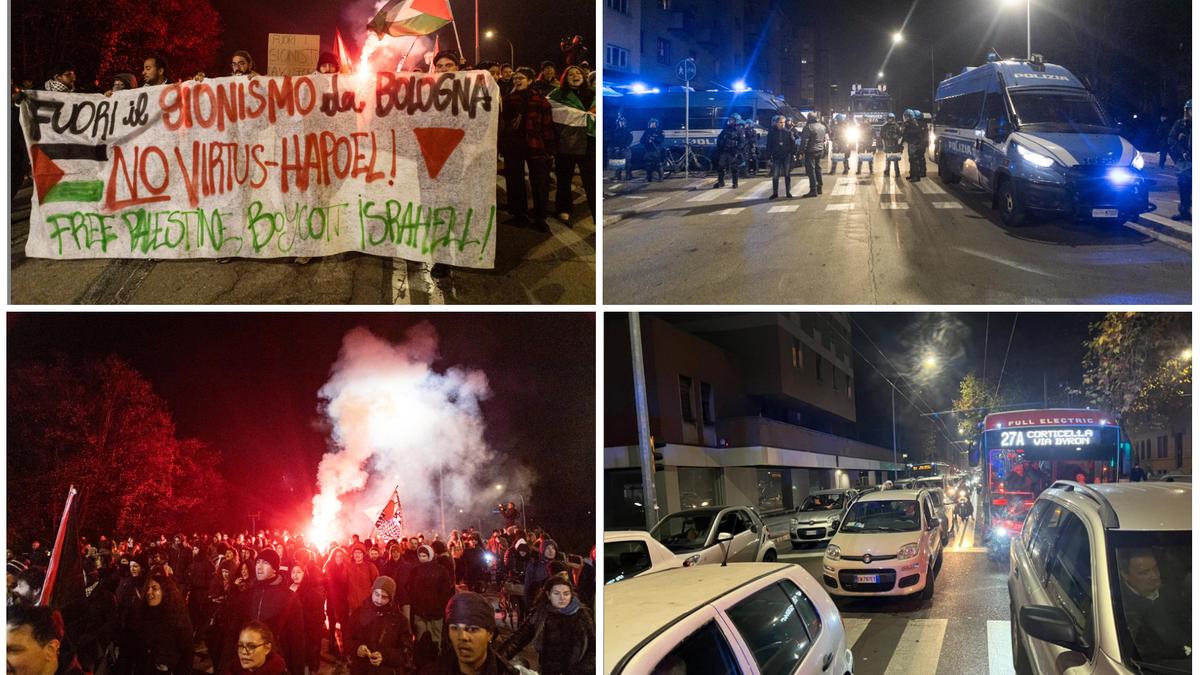 Virtus Hapoel, 200 attivisti alla manifestazione oggi a Bologna, traffico in tilt sui viali: “Fuori i sionisti”
