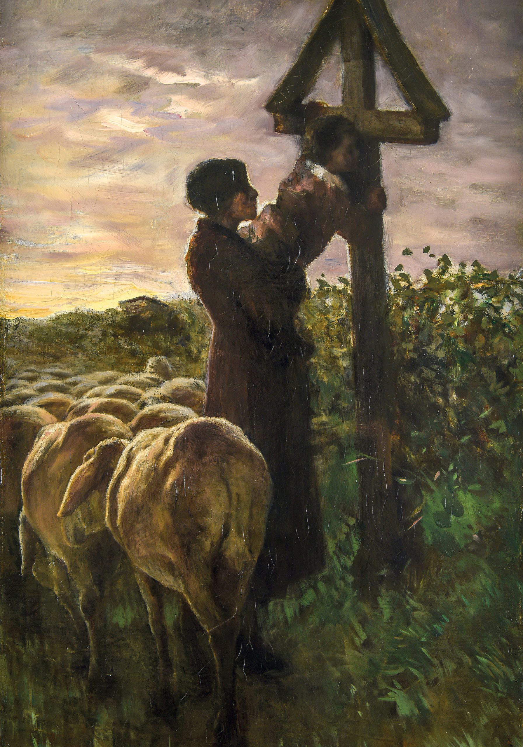 Giovanni Segantini, Bacio alla croce (1881-1882; olio su tela, 85,5 × 48 cm; St. Moritz, Segantini Museum, deposito Fischbacher Giovanni Segantini Foundation)