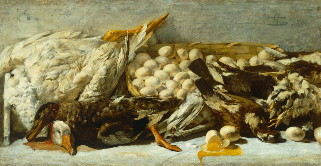 Giovanni Segantini, Natura morta con pollame (1886; olio su tela, 56 × 110 cm; Collezione Gaetano Marzotto)