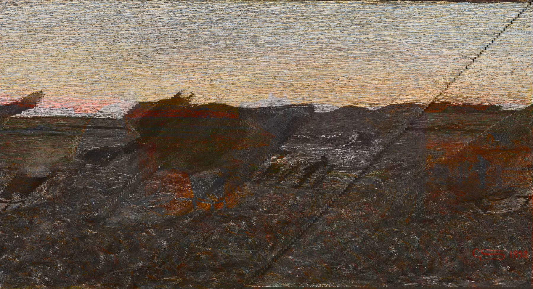 Giovanni Segantini, L’ora mesta (1892; olio su tela, 45,5 × 83 cm; Collezione privata, in deposito presso Galleria Civica G. Segantini, Arco)