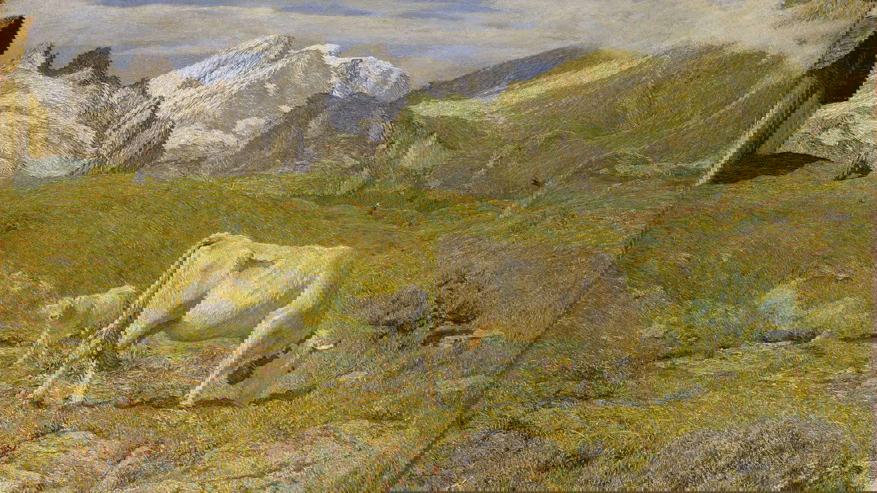 Giovanni Segantini, Pascoli di primavera (1895; olio su tela, 97,5 × 155,5 cm; Milano, Pinacoteca di Brera)