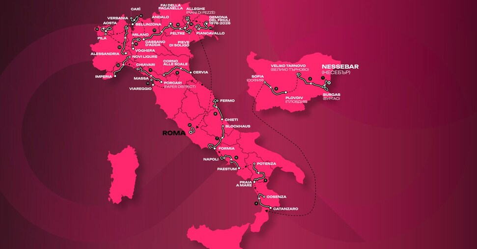 Giro d’Italia, ecco il percorso: si parte dalla Bulgaria e si arriva a Roma