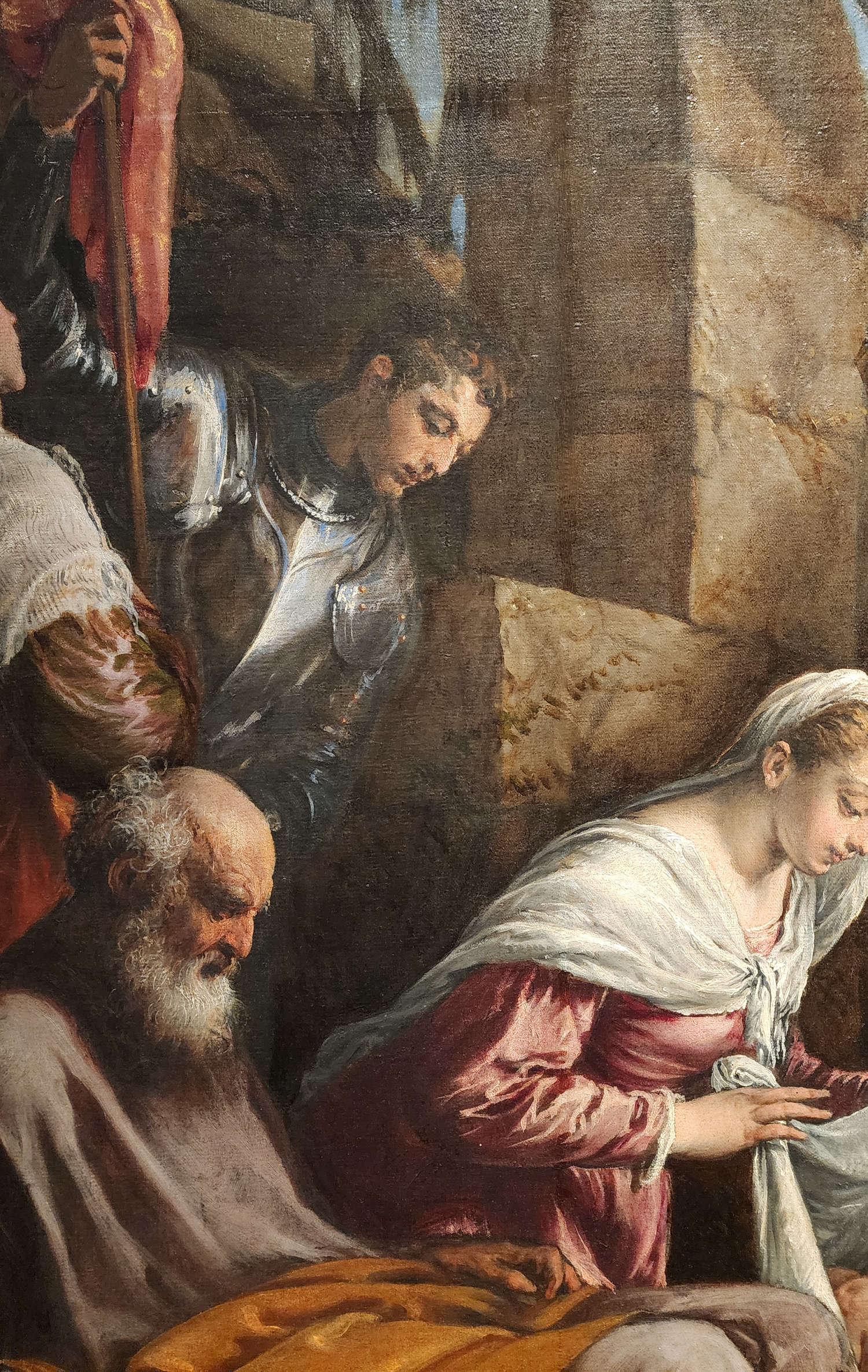 Jacopo Bassano, Adorazione dei pastori con santa Corona, san Vittore e un devoto, dettaglio