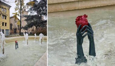 la storia della scultura misteriosa spuntata nella fontana di Ferrara