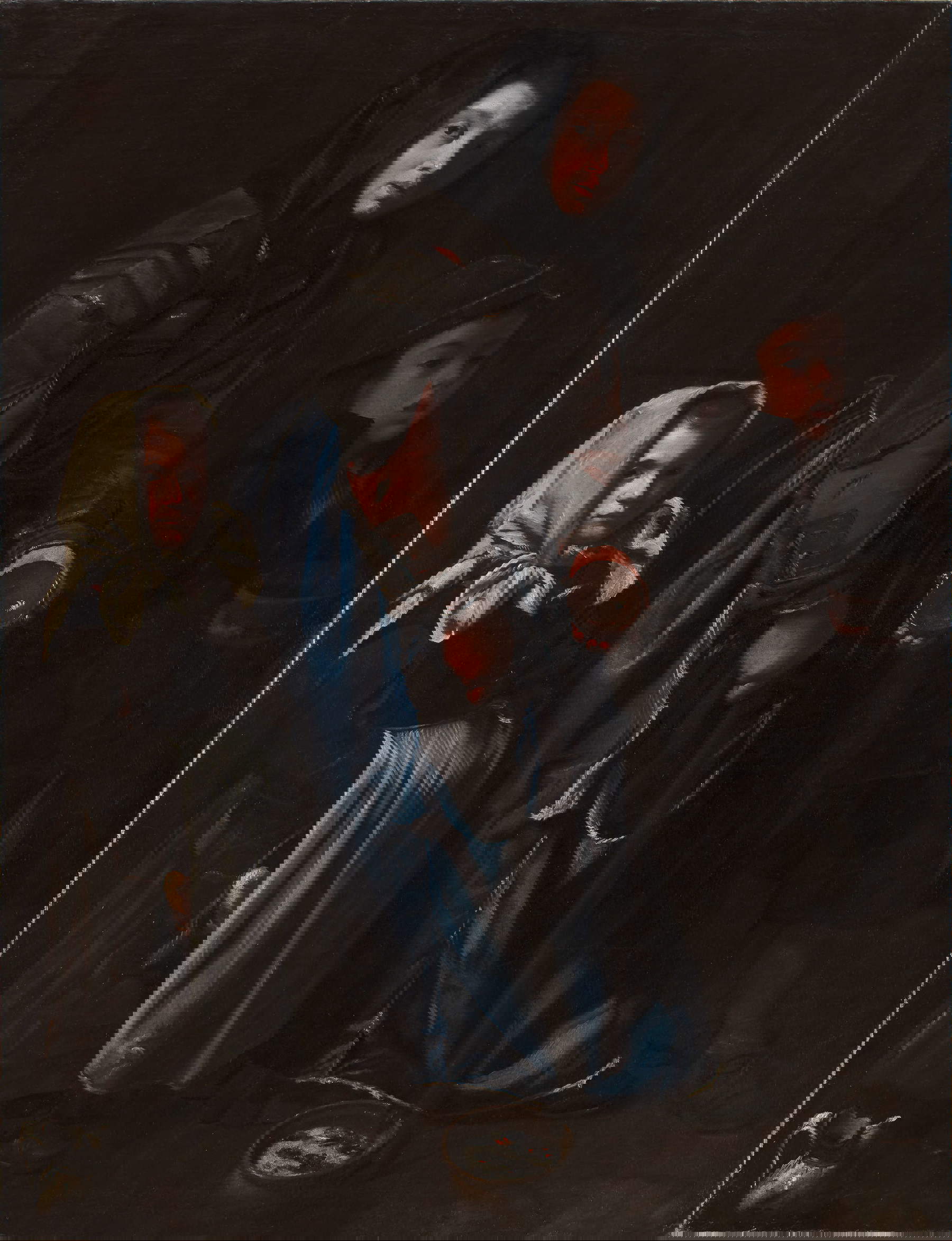 Maestro della tela jeans, Madre mendicante con due bambini (1675-1700; olio su tela, 152 × 117 cm; Collezione privata)