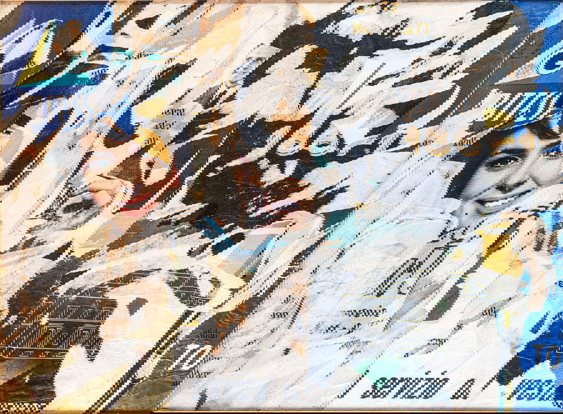 Mimmo Rotella, Commercio e unità (1962; Décollage su tela, 88 x 116 cm; Collezione Privata)