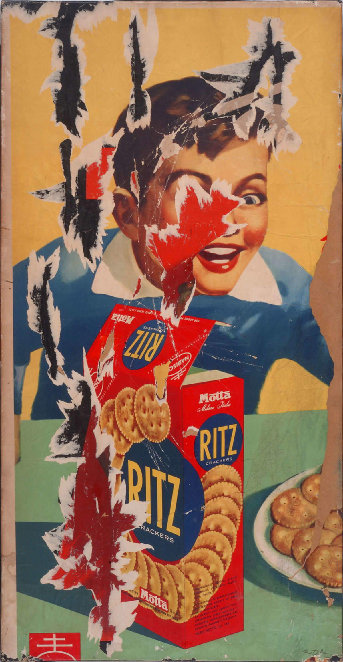 Mimmo Rotella, RITZ (1963; Décollage su tela, 113,5 x 58,5 cm; Fondazione Mimmo Rotella)
