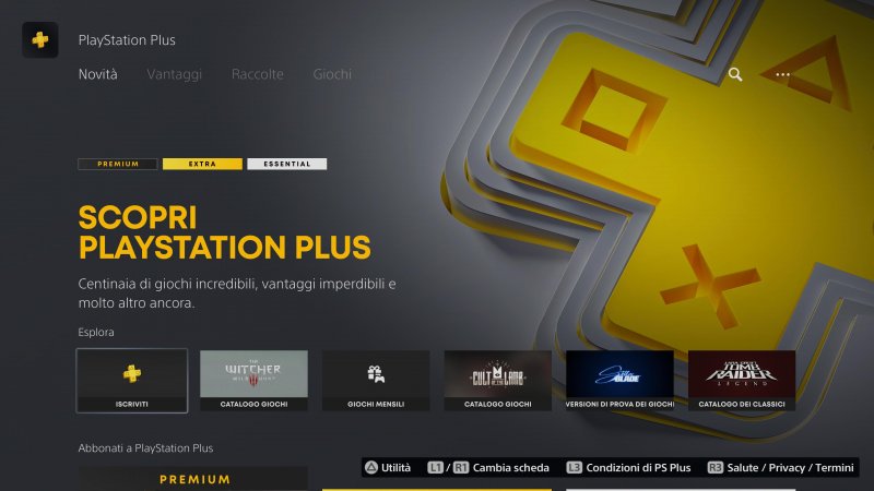 La sezione dedicata al PlayStation Plus del menu di PS5