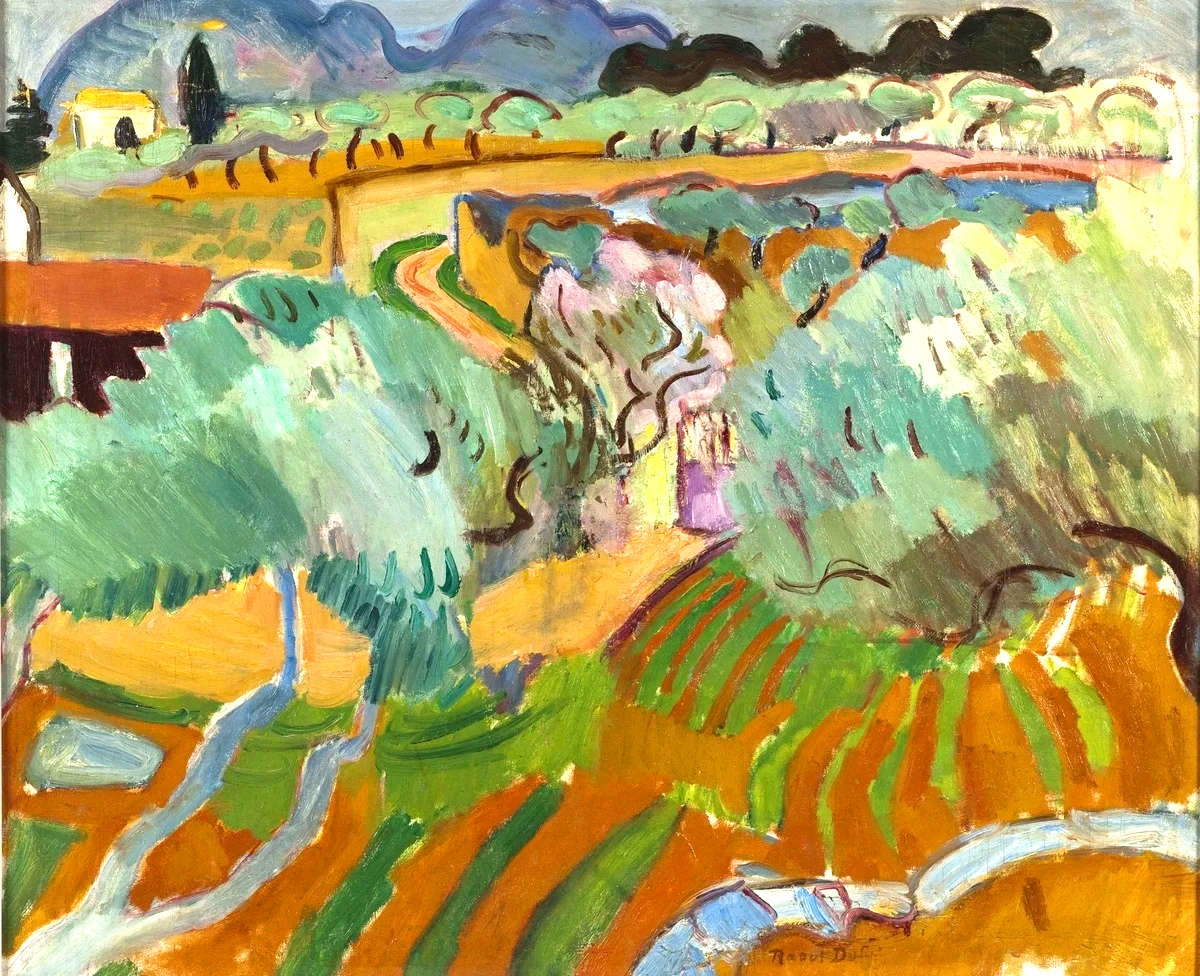 Raoul Dufy, Paysage de Provence (1905; olio su tela, 60 x 73 cm; Parigi, Musée d'Art Moderne de Paris, dono Mme Geneviève Gallibert, 1971)