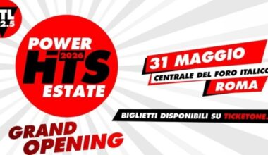 RTL 102.5 Power Hits Estate 2026 Grand Opening, l’estate parte da qui! Domenica 31 maggio 2026 al Centrale del Foro Italico Roma