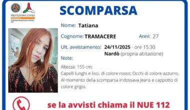 Continuano le ricerche di Tatiana Tramacere, la 27enne di Nardò scomparsa in Puglia