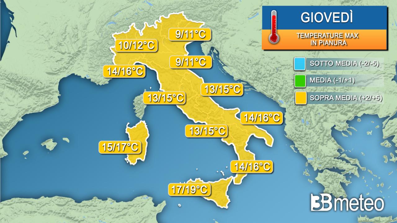 Temperature massime giovedì