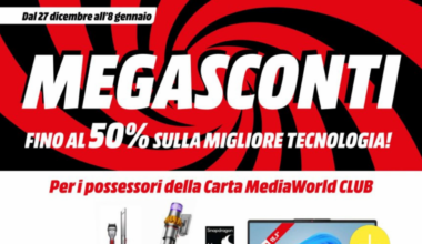 Volantino MediaWorld all'8 gennaio: scopri "Mega Sconti", offerte 50%