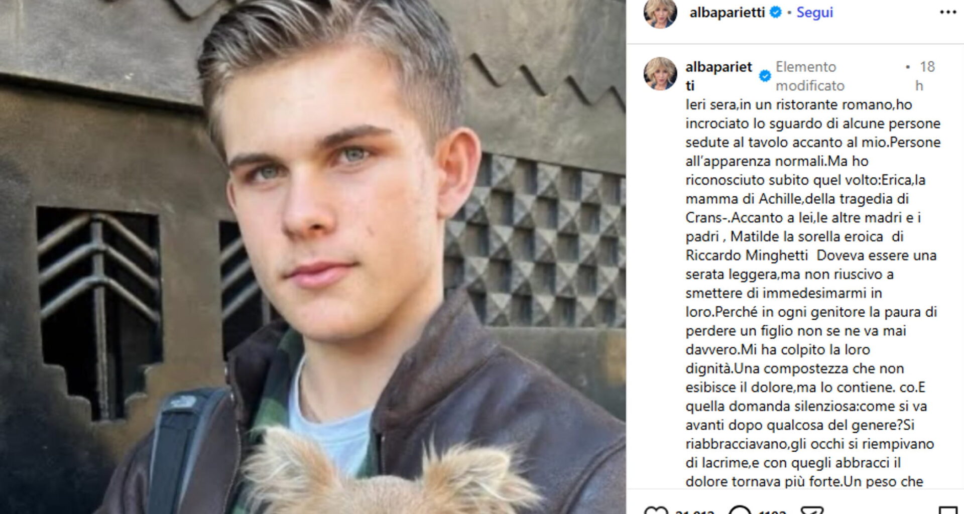 Alba Parietti e l'abbraccio con Erica, la mamma di Achille Barosi morto a Crans-Montana