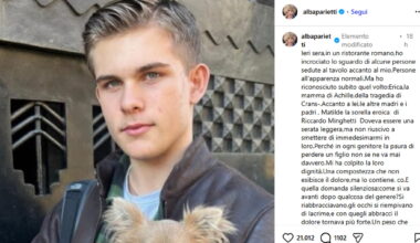 Alba Parietti e l'abbraccio con Erica, la mamma di Achille Barosi morto a Crans-Montana