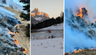 Il fumo visibile a distanza e le fiamme vicino alle piste da sci (FOTO e VIDEO): intervento dei vigili del fuoco e dell'elicottero per spegnere un incendio