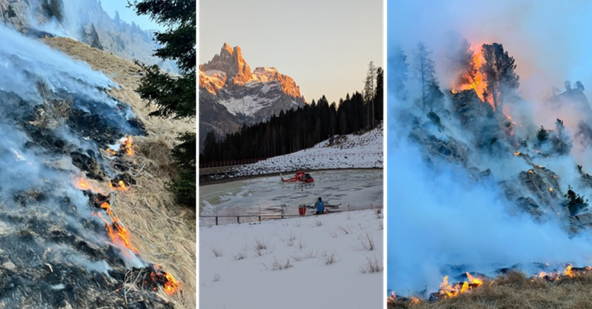Il fumo visibile a distanza e le fiamme vicino alle piste da sci (FOTO e VIDEO): intervento dei vigili del fuoco e dell'elicottero per spegnere un incendio
