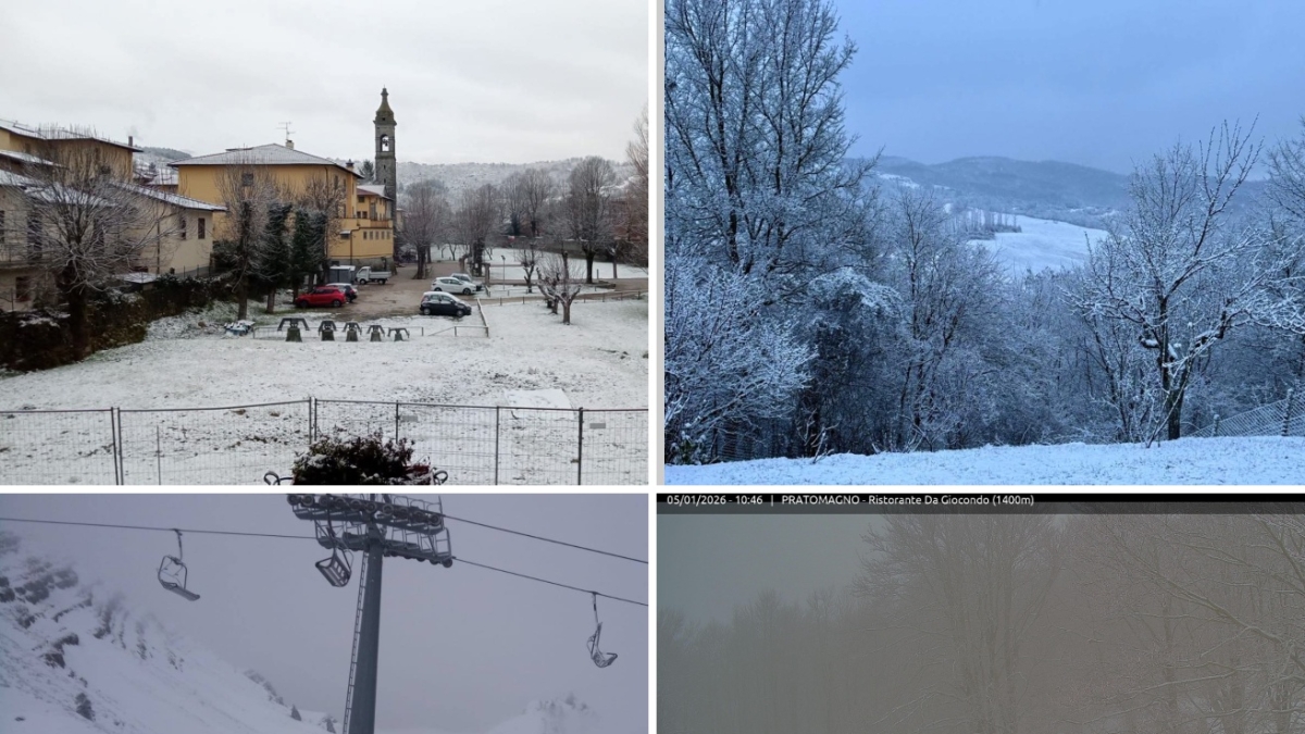 Neve e ghiaccio all'Abetone e in Mugello, anche a bassa quota. Il Casentino si sveglia imbiancato. Allerta gialla in oltre 100 comuni