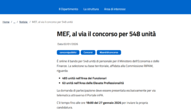 Mef, via al concorso 2026: nuove opportunità per laureati, 548 posti da funzionari e specialisti