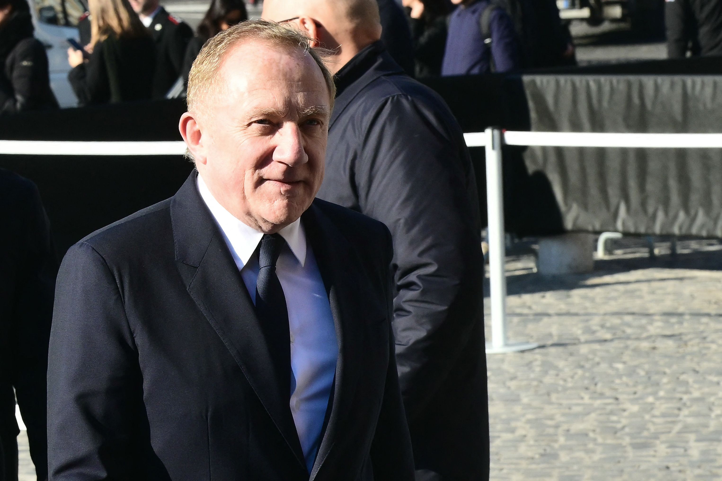 French entrepreneur François-Henri Pinault arrives at the funeral ceremony for the late Italian fashion designer Valentino Gavarani at the Basilic of Santa Maria degli Angeli e dei Martiri, in Rome on January 23, 2026. (Photo by Stefano RELLANDIN...