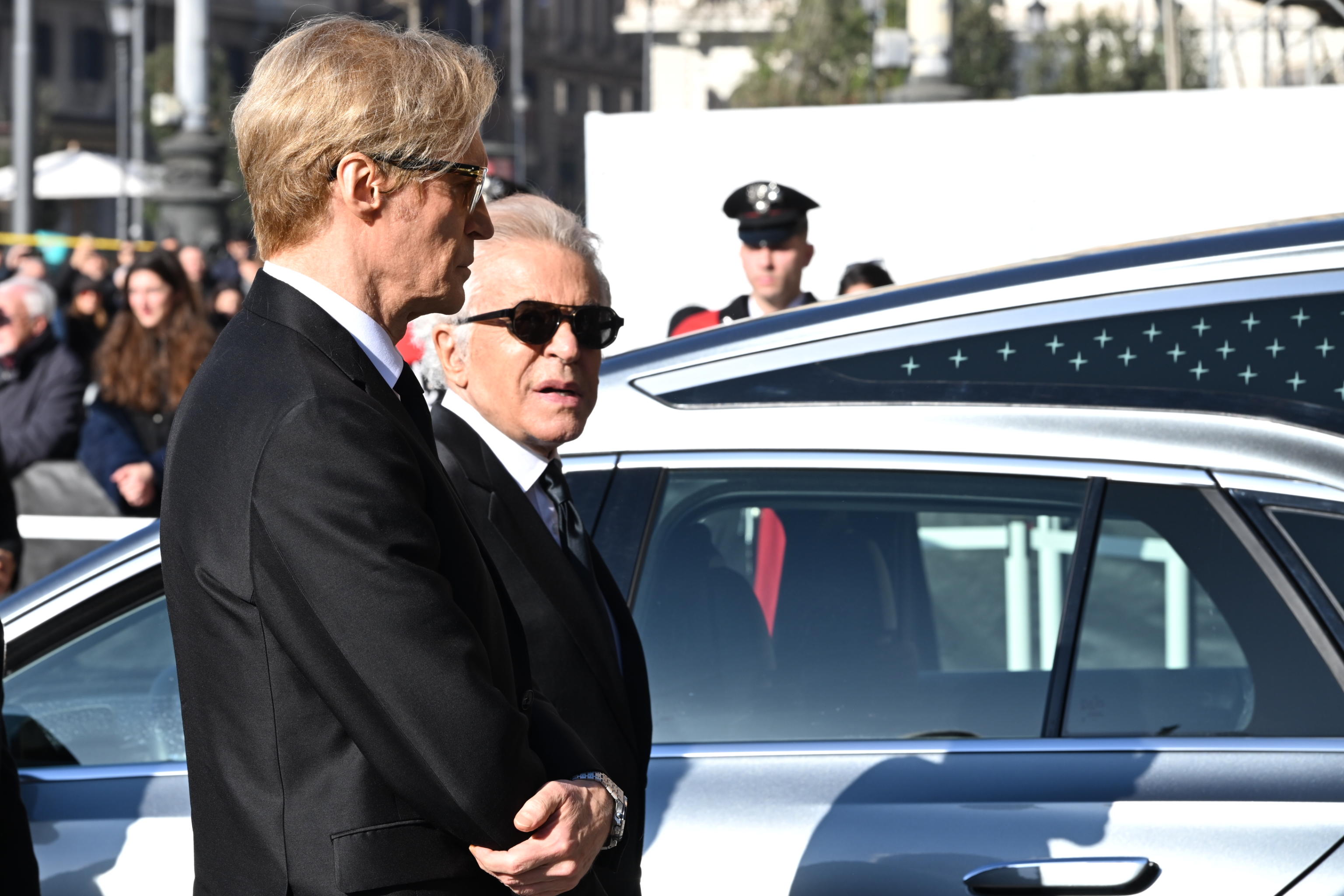 Giancarlo Giammetti e Vernon Bruce Hoeksema al funerale di Valentino Garavani alla Basilica degli Angeli e dei Martiri a Roma, 23 gennaio 2026. ANSA/MAURIZIO BRAMBATTI