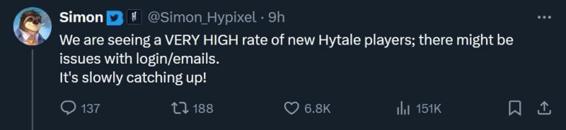 Il messaggio sui problemi dei server