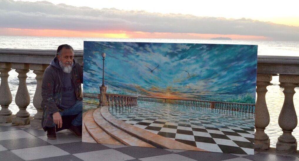 Dipinge la Terrazza Mascagni e conquista i social