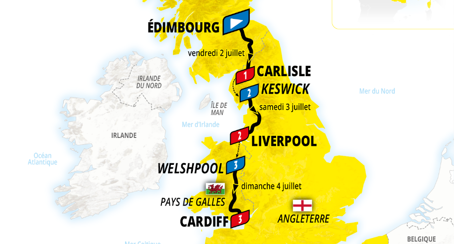 Tour de France 2027, svelate le tre tappe del Grand Départ in Gran Bretagna (Altimetria e Planimetria)
