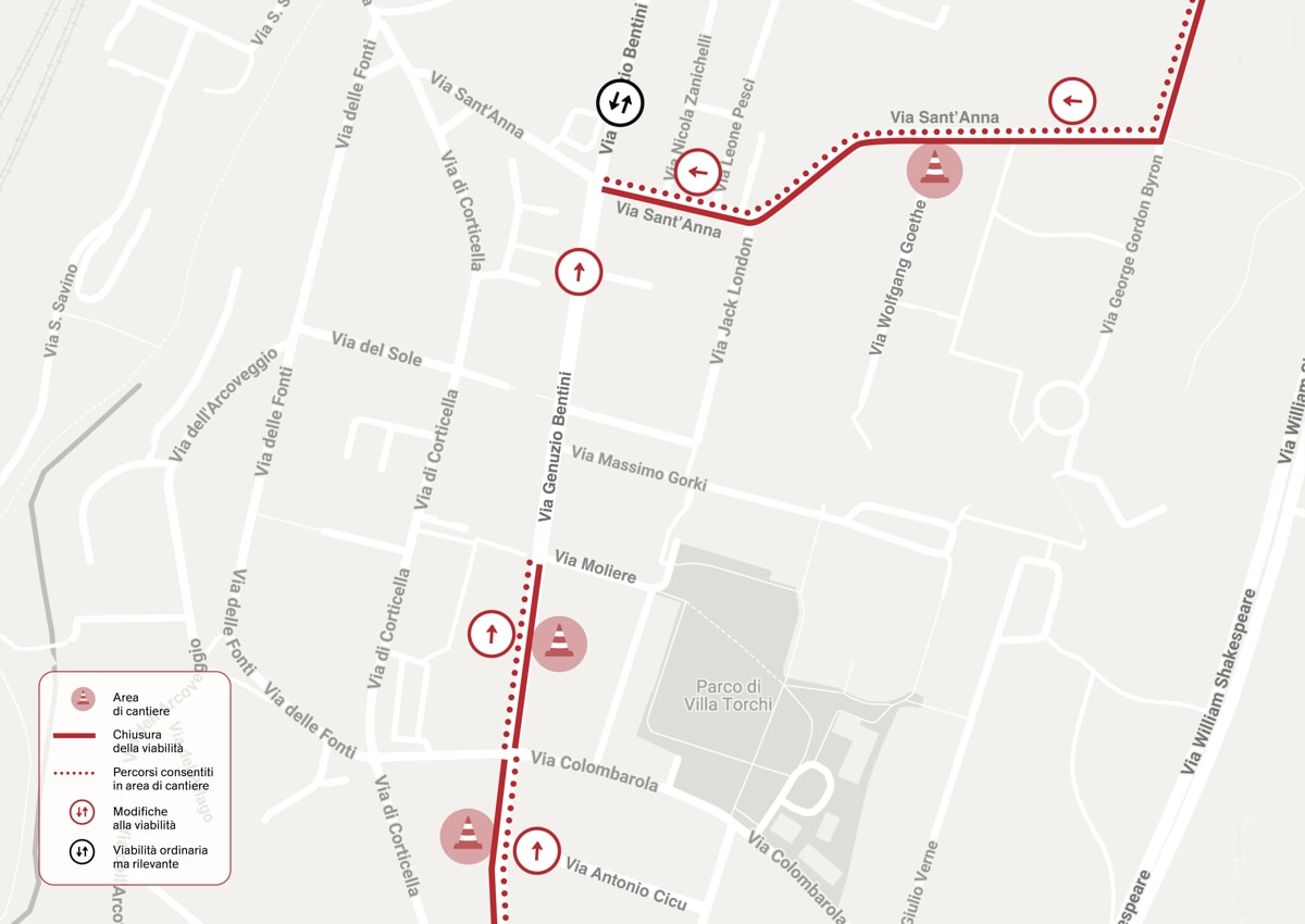 Cantieri del tram su via Bentini, gennaio 2026