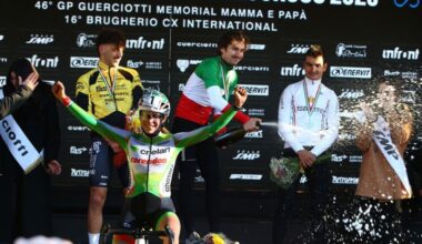 Filippo Fontana e Sara Casasola a Brugherio festeggiano la vittoria al campionato italiano di ciclocross 2026