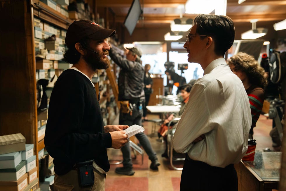 Josh Safdie and Timothee Chalamet on the set of Marty Supreme