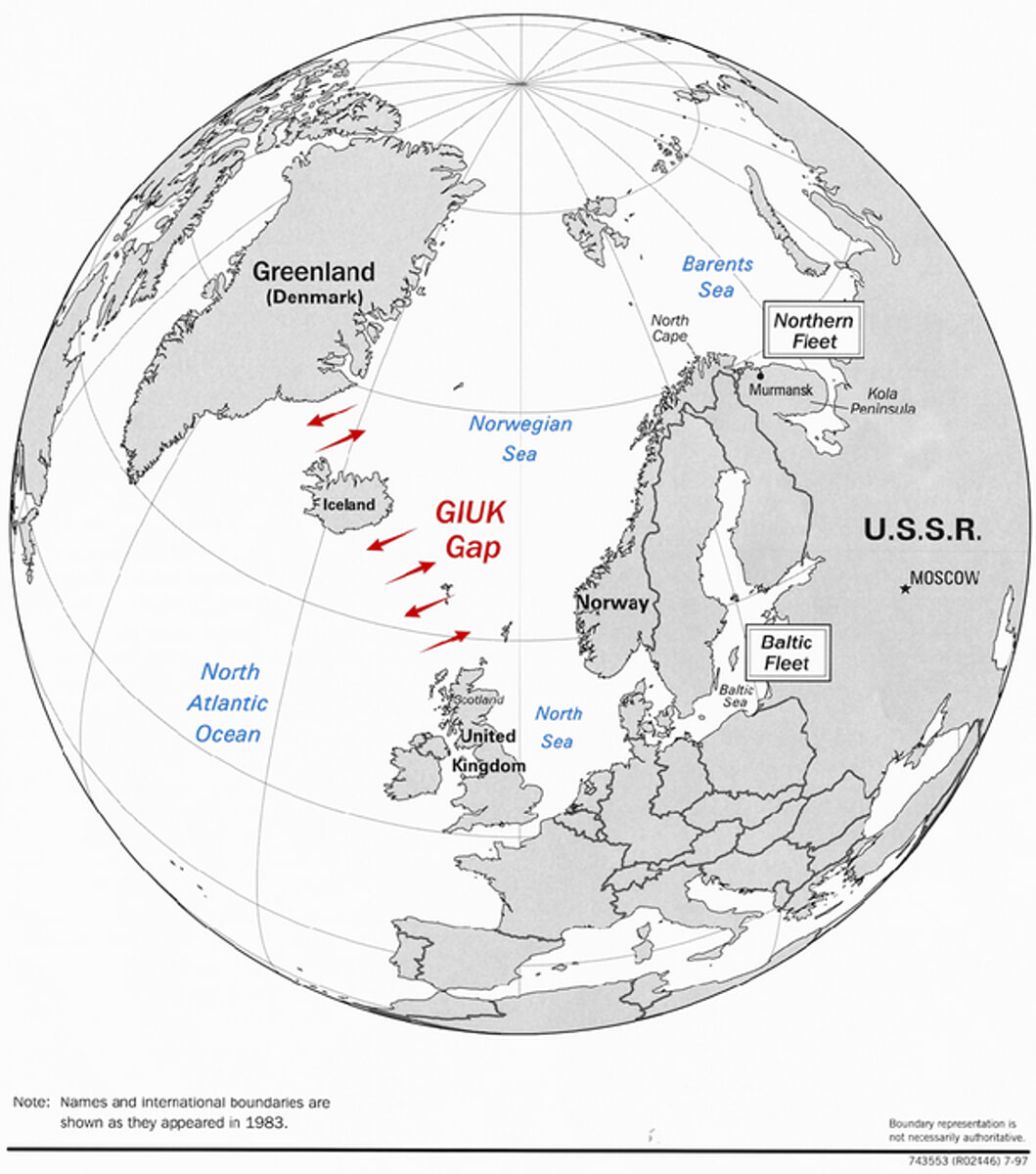 Il Giuk Gap, punto di passaggio della flotta sovietica nell'Atlantico, in una vecchia mappa della Cia