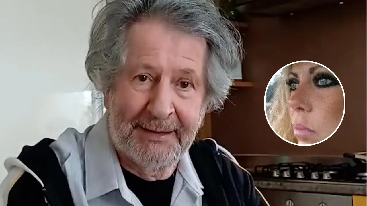 Graziano Rossi, in casa sua, durante l'intervista rilasciata al Carlino, e nel tondo la compagna Ambra Arpino