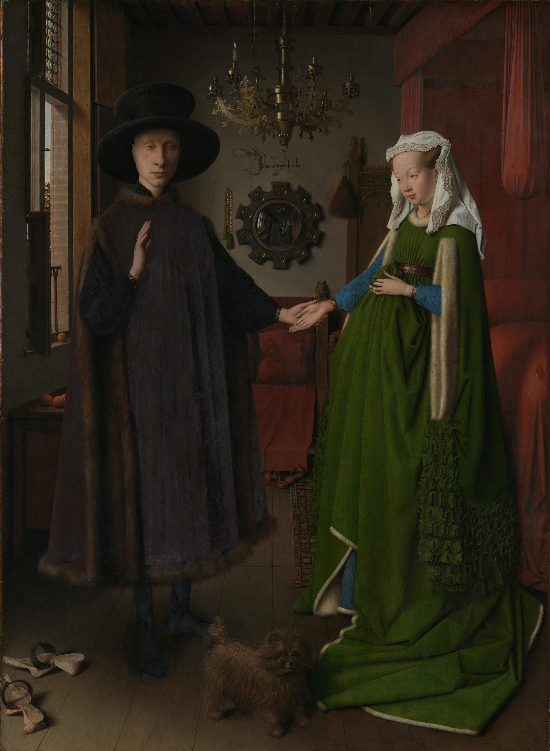 Jan van Eyck, Ritratto dei coniugi Arnolfini (1434; olio su tavola, 82,2 x 60 cm; Londra, National Gallery)