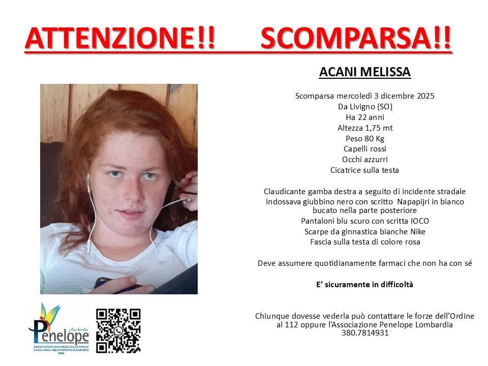 L'appello pubblicato sui profili social di Penelope Lombardia L'appello pubblicato sui profili social di Penelope Lombardia