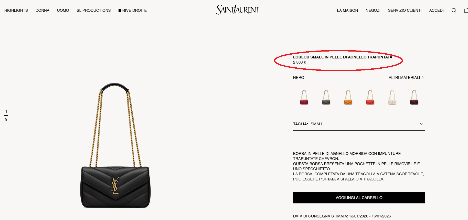 la borsa sul sito YSL