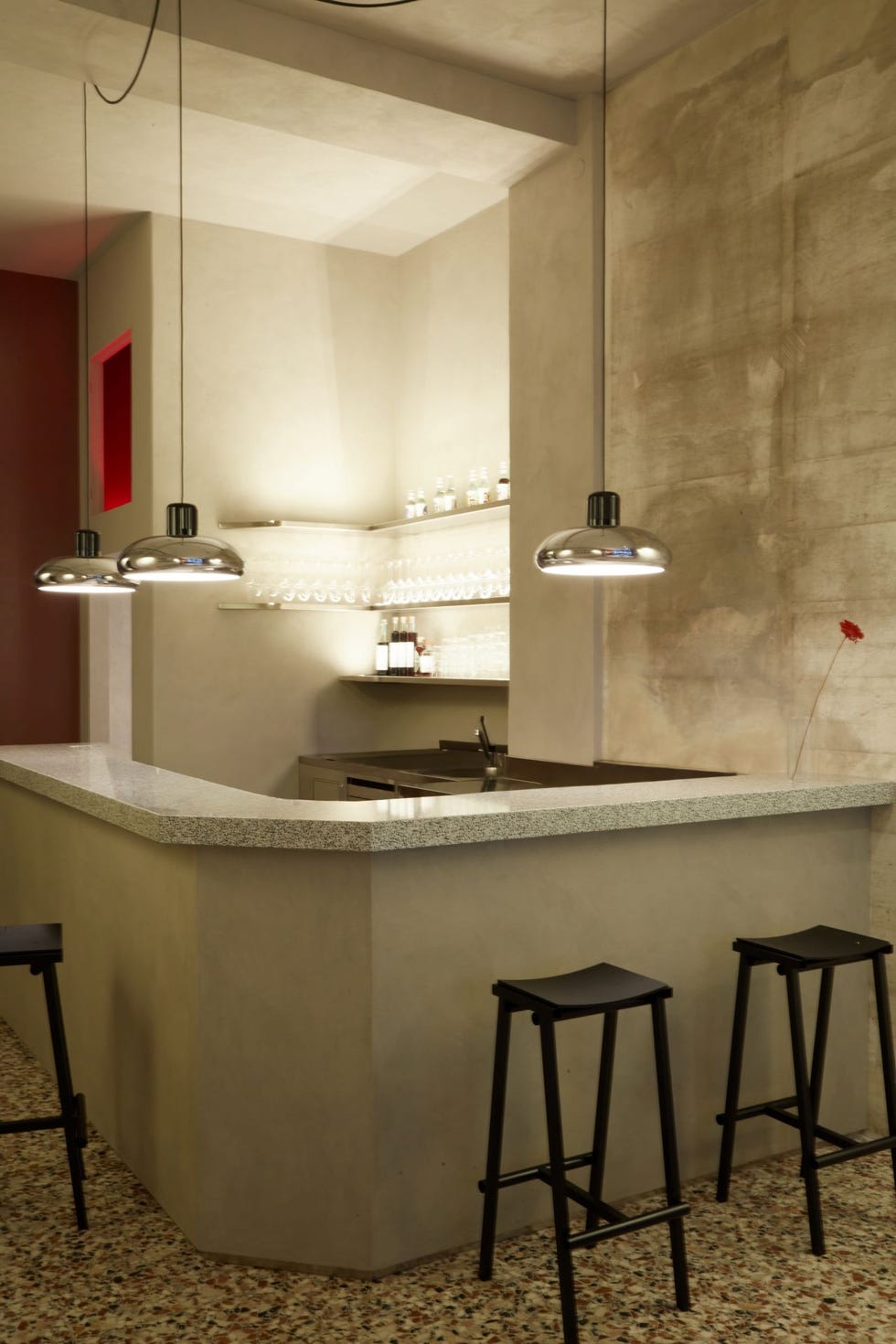 modern kitchen bar area with sleek design and lighting